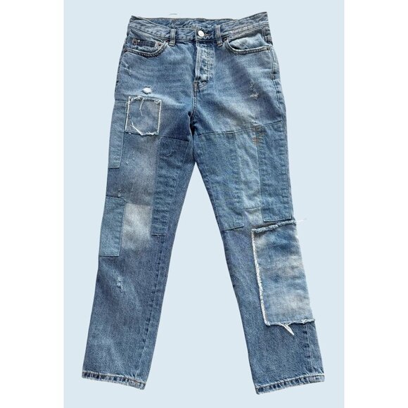 FREE PEOPLE / We The Free Denim Patchwork Button Fly Jeans Size 25 - Picture 2 of 8